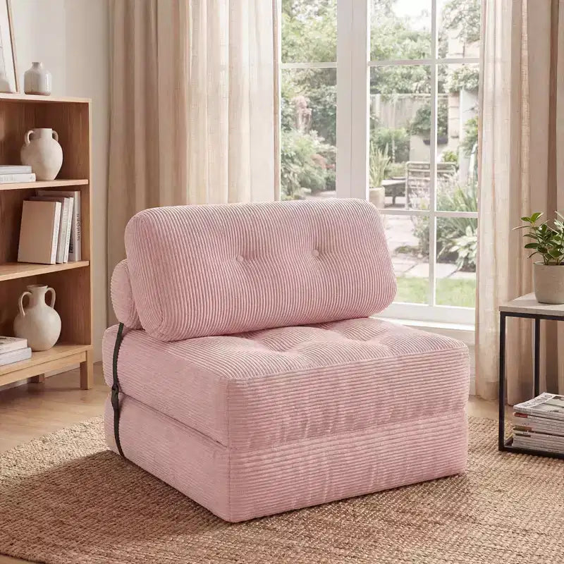 Divano Letto Pieghevole Costway, Poltrona Letto Convertibile con Schienale a Cuscino, Rivestimento in Velluto a Coste Beige/Nero/Grigio/Blu Scuro/Rosa