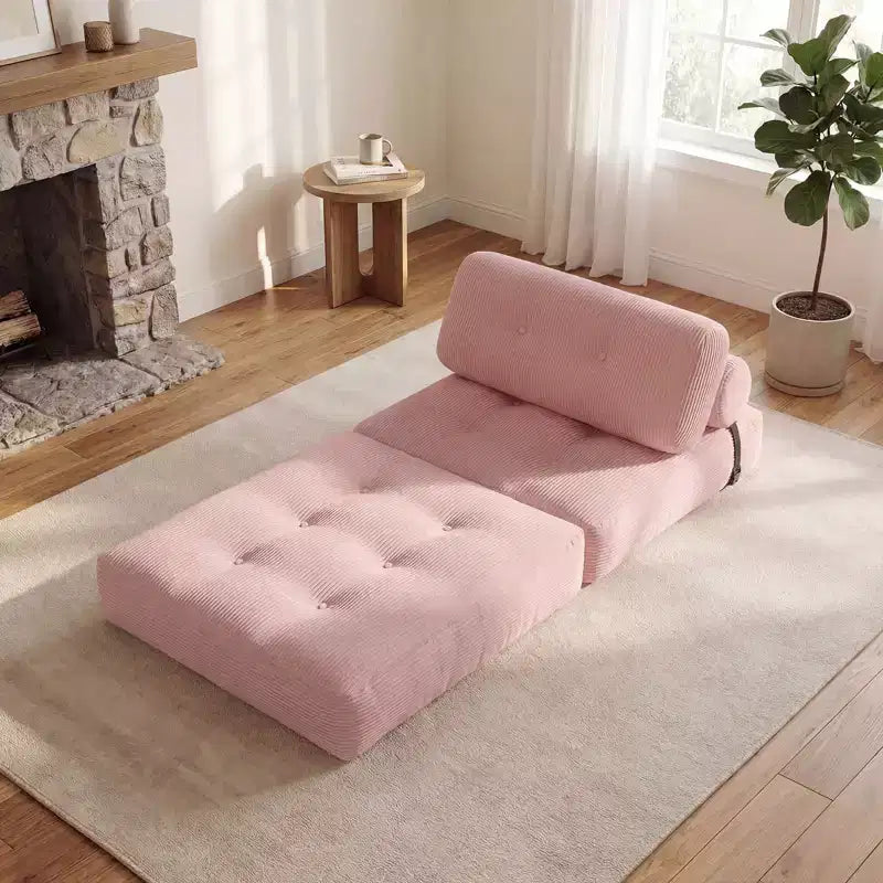 Divano Letto Pieghevole Costway, Poltrona Letto Convertibile con Schienale a Cuscino, Rivestimento in Velluto a Coste Beige/Nero/Grigio/Blu Scuro/Rosa