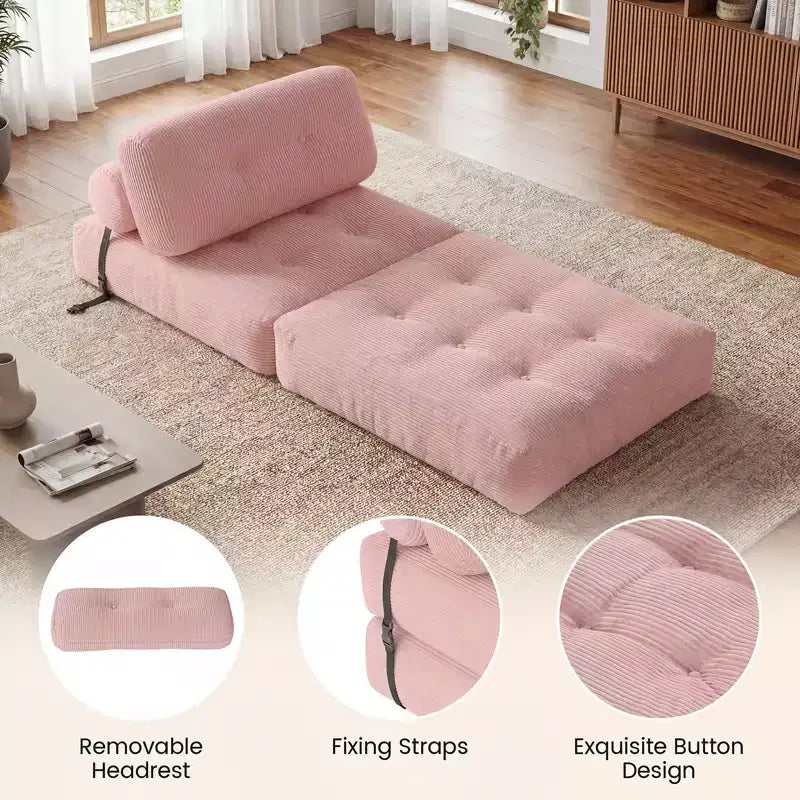 Divano Letto Pieghevole Costway, Poltrona Letto Convertibile con Schienale a Cuscino, Rivestimento in Velluto a Coste Beige/Nero/Grigio/Blu Scuro/Rosa