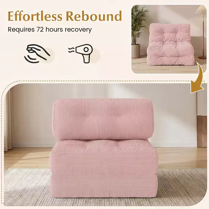 Divano Letto Pieghevole Costway, Poltrona Letto Convertibile con Schienale a Cuscino, Rivestimento in Velluto a Coste Beige/Nero/Grigio/Blu Scuro/Rosa