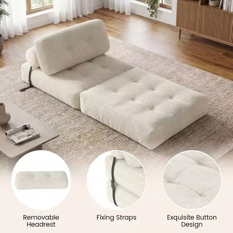 Divano Letto Pieghevole Costway, Poltrona Letto Convertibile con Schienale a Cuscino, Rivestimento in Velluto a Coste Beige/Nero/Grigio/Blu Scuro/Rosa