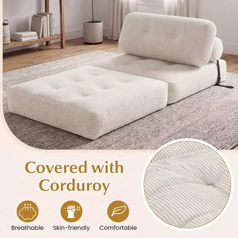 Divano Letto Pieghevole Costway, Poltrona Letto Convertibile con Schienale a Cuscino, Rivestimento in Velluto a Coste Beige/Nero/Grigio/Blu Scuro/Rosa