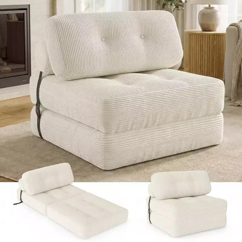 Divano Letto Pieghevole Costway, Poltrona Letto Convertibile con Schienale a Cuscino, Rivestimento in Velluto a Coste Beige/Nero/Grigio/Blu Scuro/Rosa