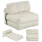 Costway Folding Sofa Bed, Convertible Sleeper Chair with Pillow Back Support Corduroy Cover Beige/ Black/ Gray/ Navy Blue/ Pink