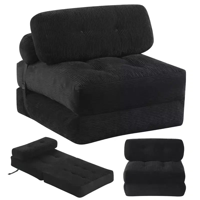 Divano Letto Pieghevole Costway, Poltrona Letto Convertibile con Schienale a Cuscino, Rivestimento in Velluto a Coste Beige/Nero/Grigio/Blu Scuro/Rosa