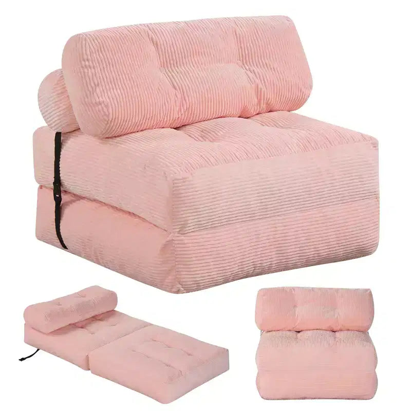 Divano Letto Pieghevole Costway, Poltrona Letto Convertibile con Schienale a Cuscino, Rivestimento in Velluto a Coste Beige/Nero/Grigio/Blu Scuro/Rosa