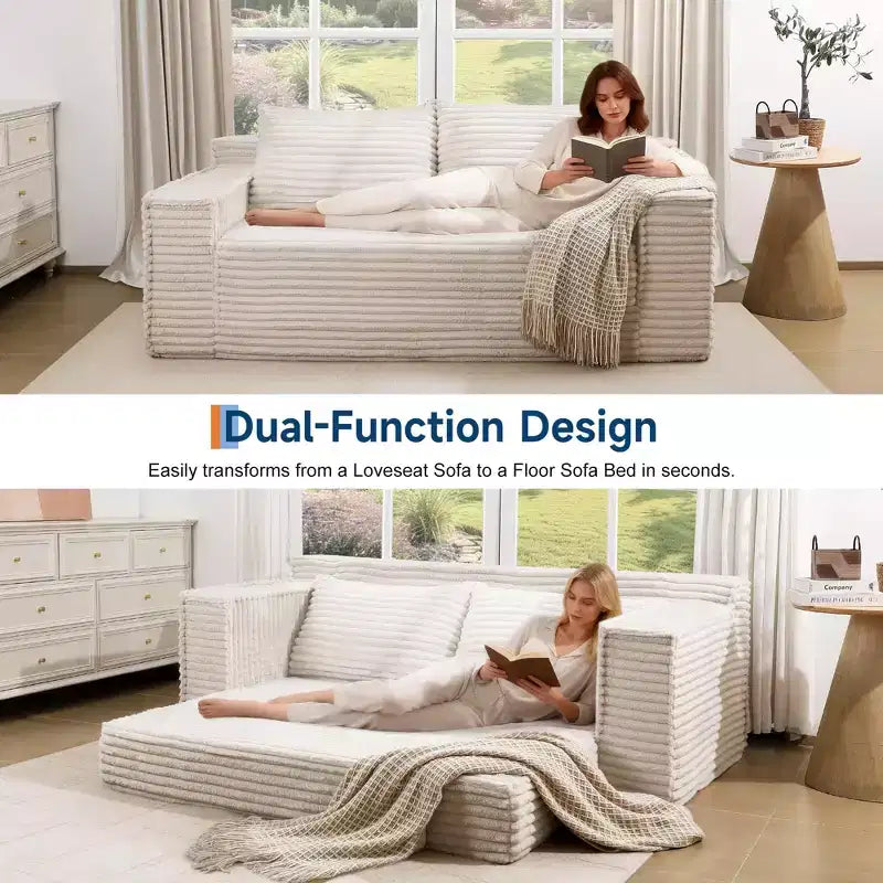 Divano Letto Loveseat da 75 Pollici, Divano Letto Futon Convertibile con 2 Cuscini, Divano Estraibile Senza Telaio per Soggiorno Camera da Letto, Nessun Montaggio