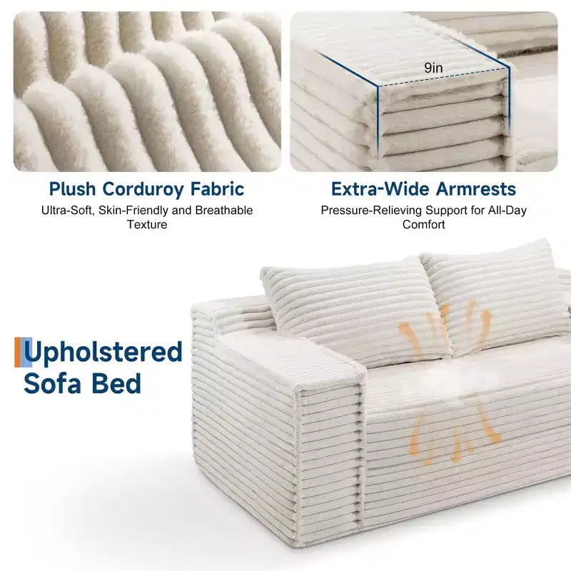 Divano Letto Loveseat da 75 Pollici, Divano Letto Futon Convertibile con 2 Cuscini, Divano Estraibile Senza Telaio per Soggiorno Camera da Letto, Nessun Montaggio