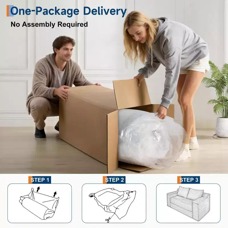 Divano Letto Loveseat da 75 Pollici, Divano Letto Futon Convertibile con 2 Cuscini, Divano Estraibile Senza Telaio per Soggiorno Camera da Letto, Nessun Montaggio