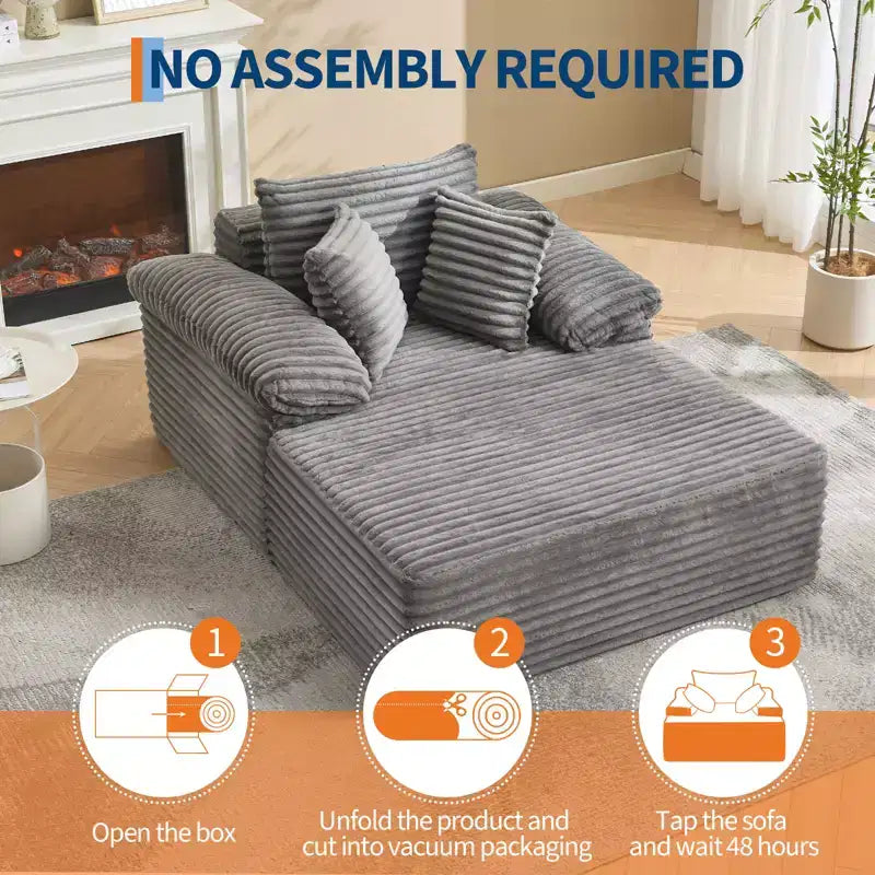 Divano Chaise Longue da interno 123,95 cm, divano letto in velluto a coste, letto oversize, nessun montaggio richiesto