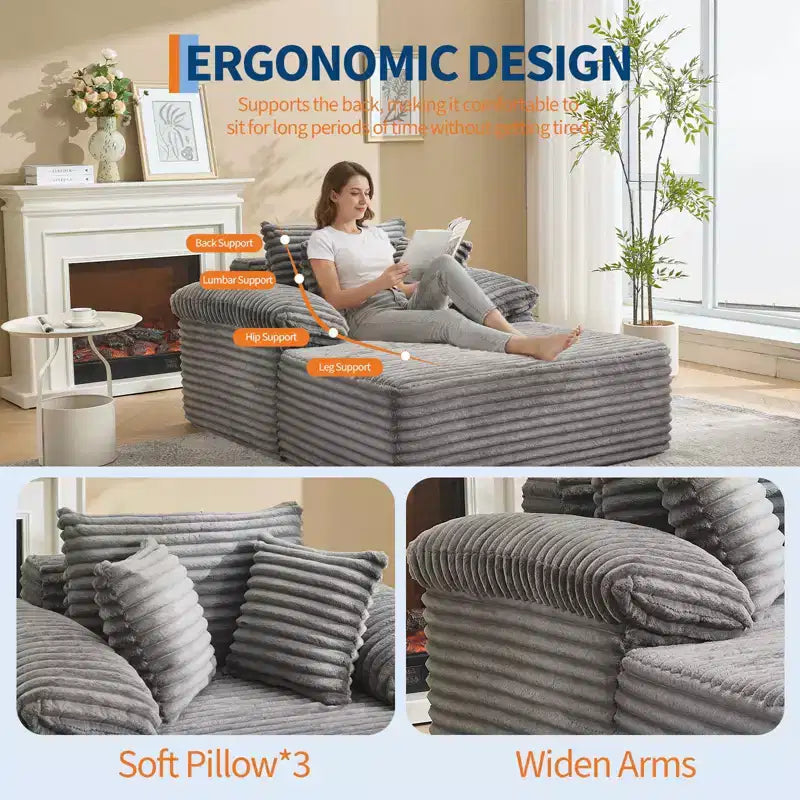 Divano Chaise Longue da interno 123,95 cm, divano letto in velluto a coste, letto oversize, nessun montaggio richiesto