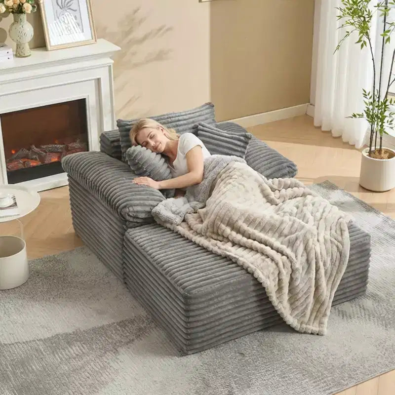 Divano Chaise Longue da interno 123,95 cm, divano letto in velluto a coste, letto oversize, nessun montaggio richiesto