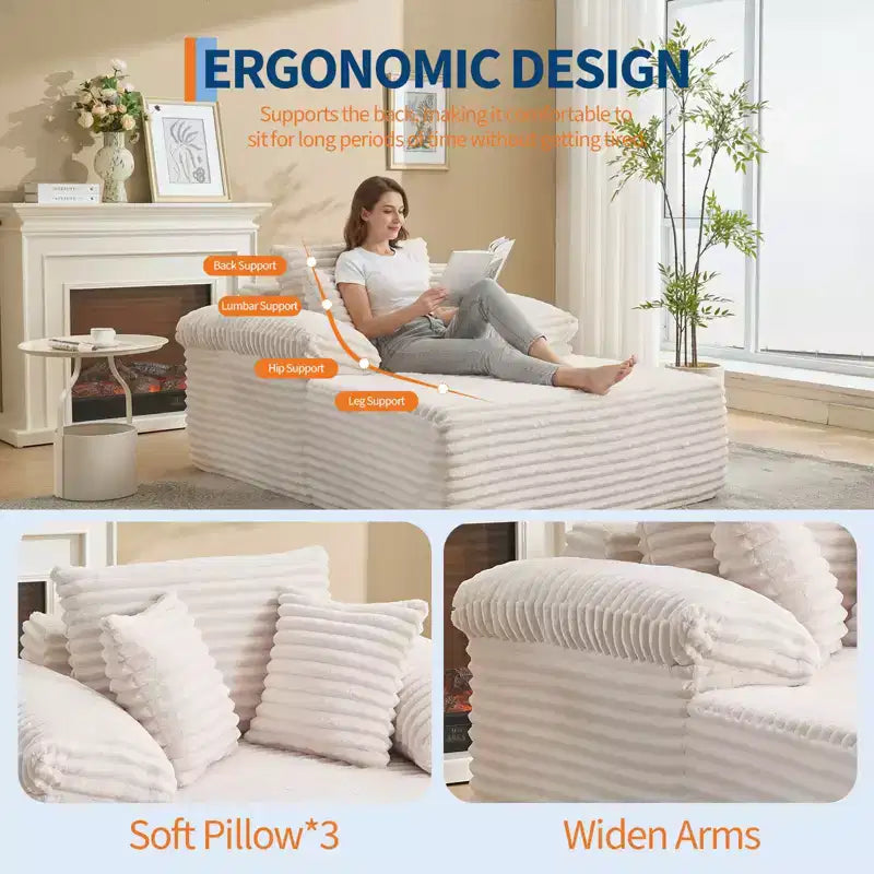 Divano Chaise Longue da interno 123,95 cm, divano letto in velluto a coste, letto oversize, nessun montaggio richiesto