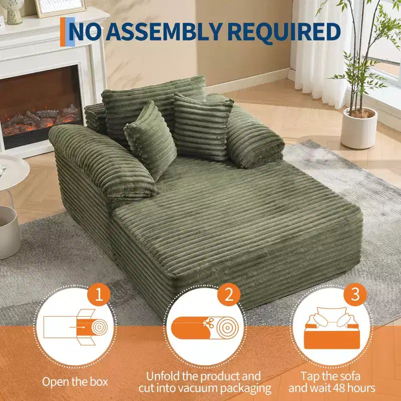 Divano Chaise Longue da interno 123,95 cm, divano letto in velluto a coste, letto oversize, nessun montaggio richiesto