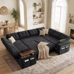 Divano letto componibile modulare Dyonery 112 con letto estraibile, divano componibile a U con contenitore, divani con seduta extra ampia e profonda per soggiorno