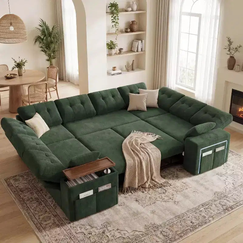 Divano letto componibile modulare Dyonery 112 con letto estraibile, divano componibile a U con contenitore, divani con seduta extra ampia e profonda per soggiorno