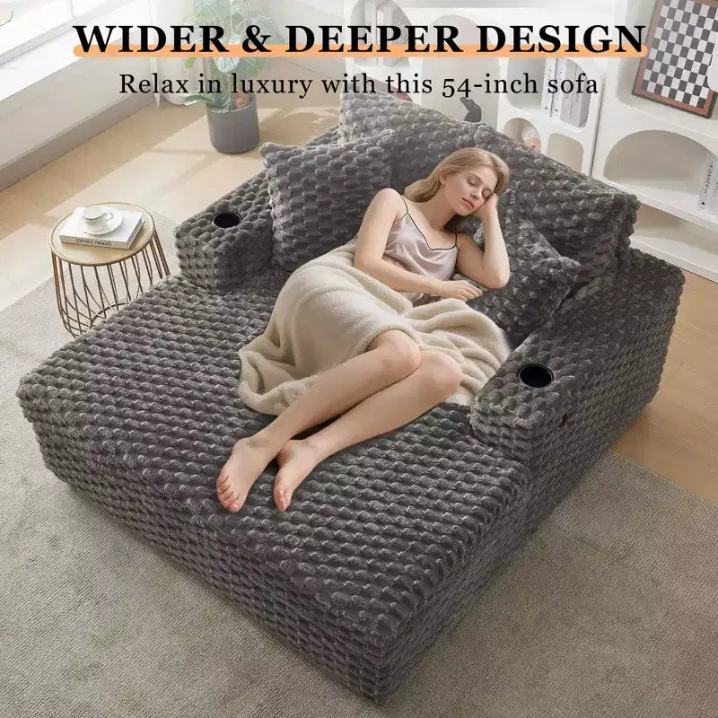 Poltrona lounge oversize da 60 pollici per interni con portabicchieri e porte USB, divano letto imbottito per la lettura - Grigio