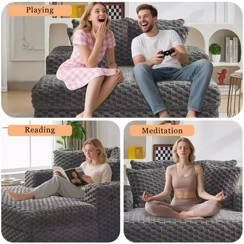 Poltrona lounge oversize da 60 pollici per interni con portabicchieri e porte USB, divano letto imbottito per la lettura - Grigio