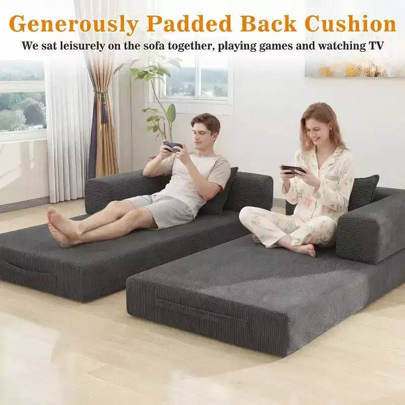 Dyonery 78.8 Divano Letto Convertibile 5-in-1 - Futon Modulare Pieghevole in Velluto a Coste con 2 Cuscini Nessun Montaggio per Soggiorno Camera da Letto