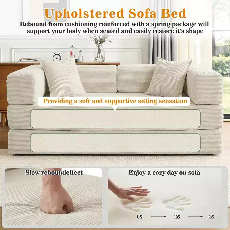 Dyonery 78.8 Divano Letto Convertibile 5-in-1 - Futon Modulare Pieghevole in Velluto a Coste con 2 Cuscini Nessun Montaggio per Soggiorno Camera da Letto