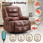 Poltrona Reclinabile Girevole a 360° con Massaggio e Riscaldamento, Recliner Oversize in Pelle PU con Tasche Laterali e Portabicchieri per Soggiorno, Cameretta