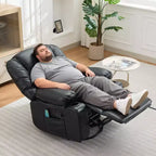 Poltrona Reclinabile Girevole a 360° con Massaggio e Riscaldamento, Recliner Oversize in Pelle PU con Tasche Laterali e Portabicchieri per Soggiorno, Cameretta