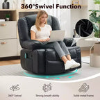 Poltrona Reclinabile Girevole a 360° con Massaggio e Riscaldamento, Recliner Oversize in Pelle PU con Tasche Laterali e Portabicchieri per Soggiorno, Cameretta