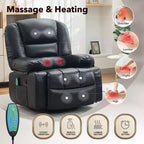 Poltrona Reclinabile Girevole a 360° con Massaggio e Riscaldamento, Recliner Oversize in Pelle PU con Tasche Laterali e Portabicchieri per Soggiorno, Cameretta