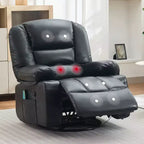 360 Swivel Rocker Recliner Chair with Massage and Heat, Oversized PU Leather Recliner with Side Pockets and Cup Holders for Living Room, Nursery