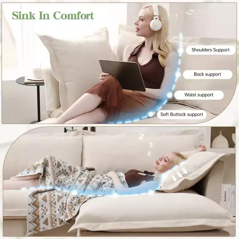 Comodo divano componibile a L, divano nuvola oversize con pouf convertibile per soggiorno