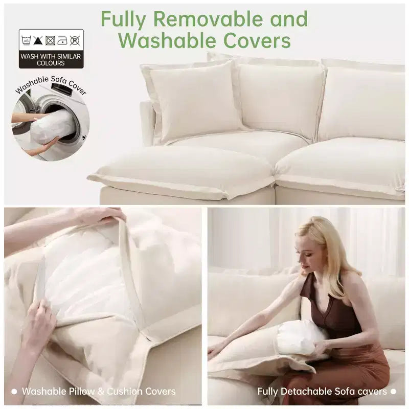 Comodo divano componibile a L, divano nuvola oversize con pouf convertibile per soggiorno
