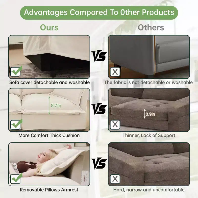 Comodo divano componibile a L, divano nuvola oversize con pouf convertibile per soggiorno