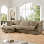 Comfy L-Shaped Sectional Sofa, Oversized Cloud Couch with Convertible Ottoman for Living Room