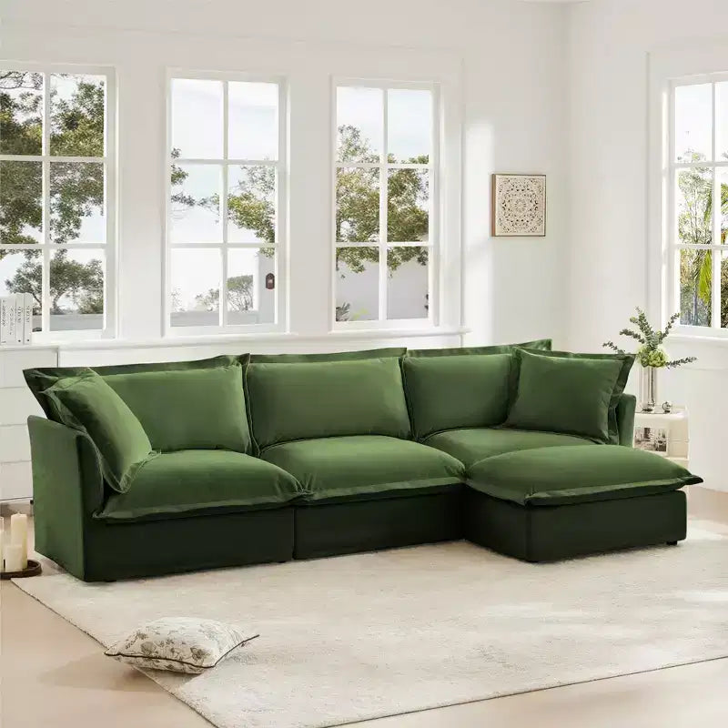 Comodo divano componibile a L, divano nuvola oversize con pouf convertibile per soggiorno