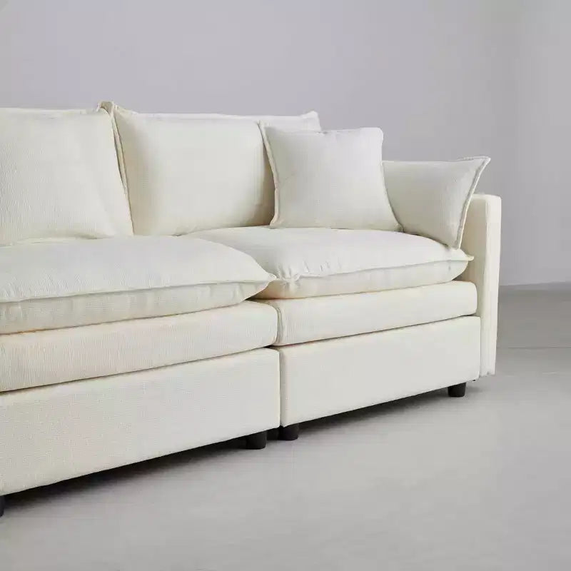 Divano sezionale modulare a L MAYEERTY 108 pollici in ciniglia beige con pouf per soggiorno
