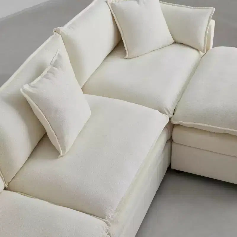 Divano sezionale modulare a L MAYEERTY 108 pollici in ciniglia beige con pouf per soggiorno