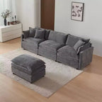 Divano sezionale modulare a L MAYEERTY 108 pollici in ciniglia beige con pouf per soggiorno