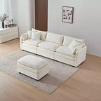 Divano sezionale modulare a L MAYEERTY 108 pollici in ciniglia beige con pouf per soggiorno
