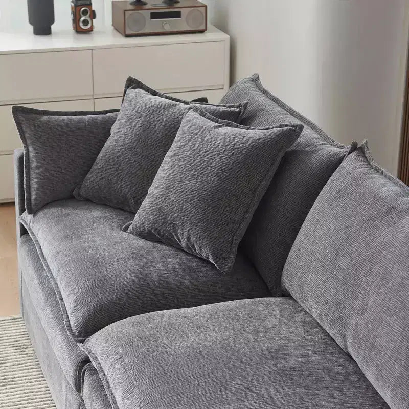 Divano sezionale modulare a L MAYEERTY 108 pollici in ciniglia beige con pouf per soggiorno