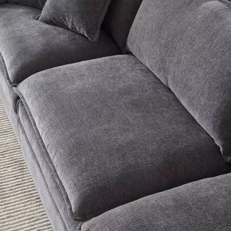 Divano sezionale modulare a L MAYEERTY 108 pollici in ciniglia beige con pouf per soggiorno