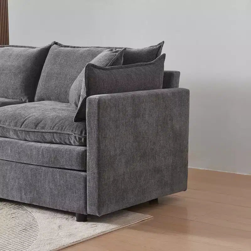 Divano sezionale modulare a L MAYEERTY 108 pollici in ciniglia beige con pouf per soggiorno