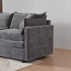 Divano sezionale modulare a L MAYEERTY 108 pollici in ciniglia beige con pouf per soggiorno