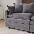 Divano sezionale modulare a L MAYEERTY 108 pollici in ciniglia beige con pouf per soggiorno