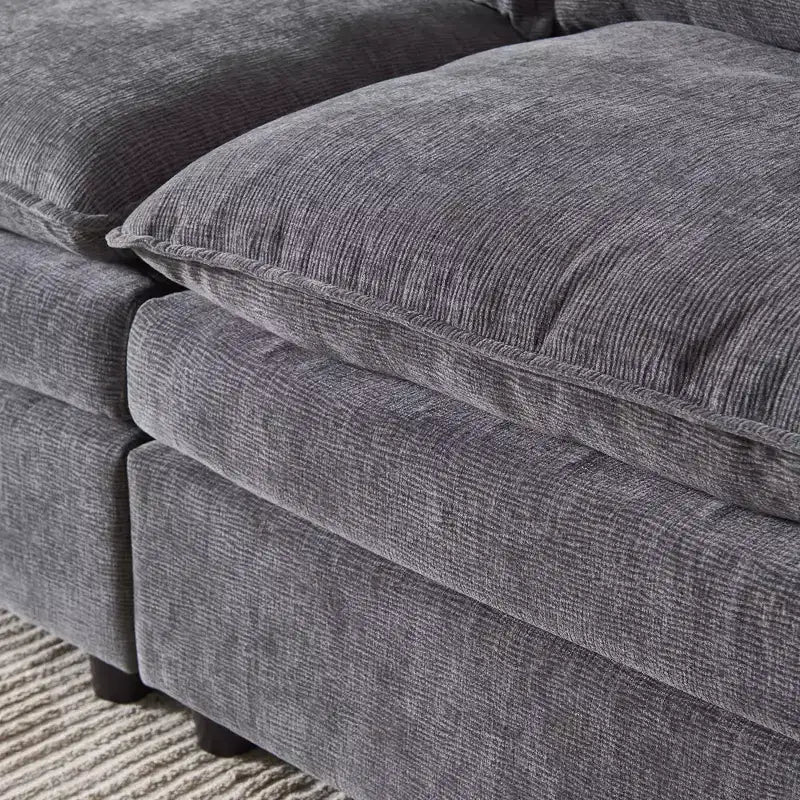 Divano sezionale modulare a L MAYEERTY 108 pollici in ciniglia beige con pouf per soggiorno