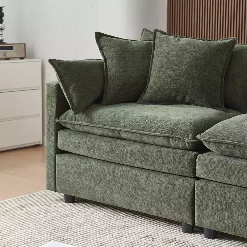 Divano sezionale modulare a L MAYEERTY 108 pollici in ciniglia beige con pouf per soggiorno