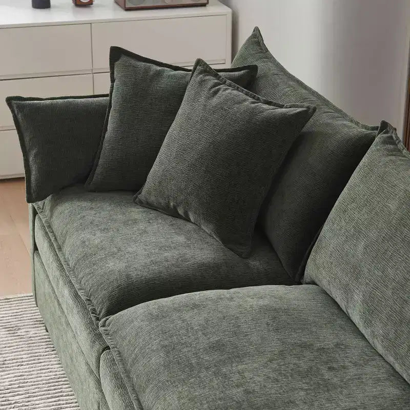 Divano sezionale modulare a L MAYEERTY 108 pollici in ciniglia beige con pouf per soggiorno
