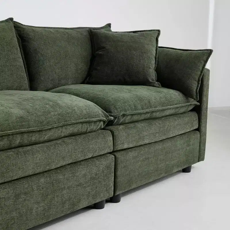 Divano sezionale modulare a L MAYEERTY 108 pollici in ciniglia beige con pouf per soggiorno