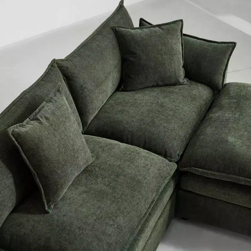 Divano sezionale modulare a L MAYEERTY 108 pollici in ciniglia beige con pouf per soggiorno