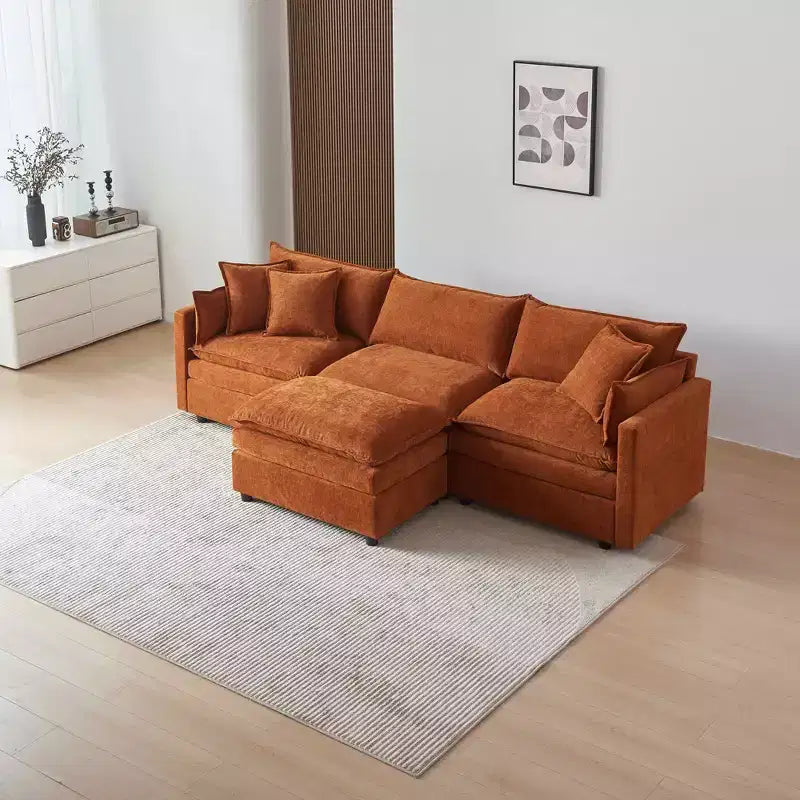 Divano sezionale modulare a L MAYEERTY 108 pollici in ciniglia beige con pouf per soggiorno