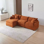 Divano sezionale modulare a L MAYEERTY 108 pollici in ciniglia beige con pouf per soggiorno